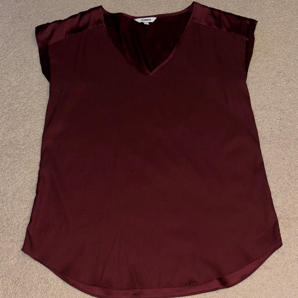 Express Burgundy V-Neck Cap Sleeve Top